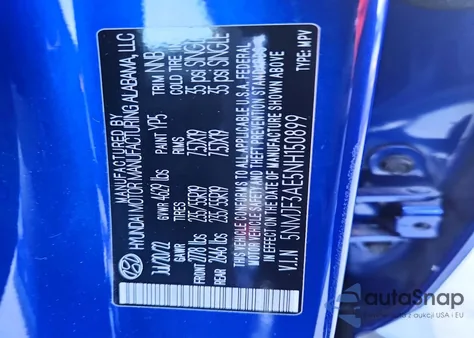 2022 Hyundai Tucson Sel z USA, uszkodzony, nr VIN 5NMJF3AE5NH150899